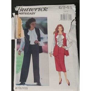 Vtg Butterick Sewing Pattern 6945 Vest Blouse Skirt Pants Sizes 6 -8- 10 Uncut